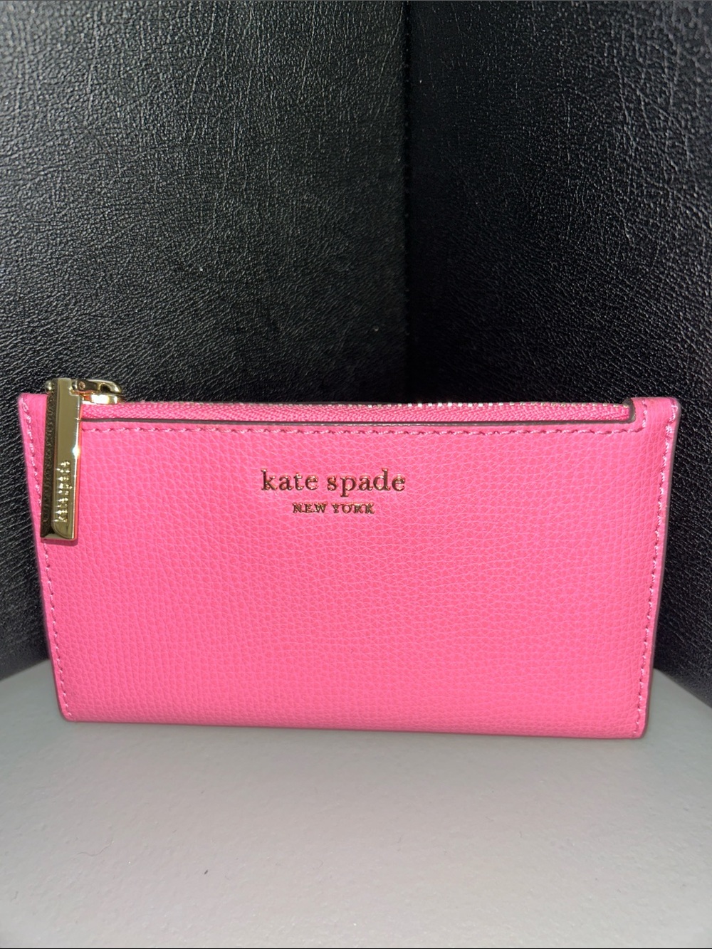 kate spade Pink Leather Zip Cardholder with Gold Hardware